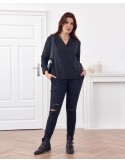 Bluza clasica cu decolteu in V, neagra, FG561 - Magazin online - Boutique